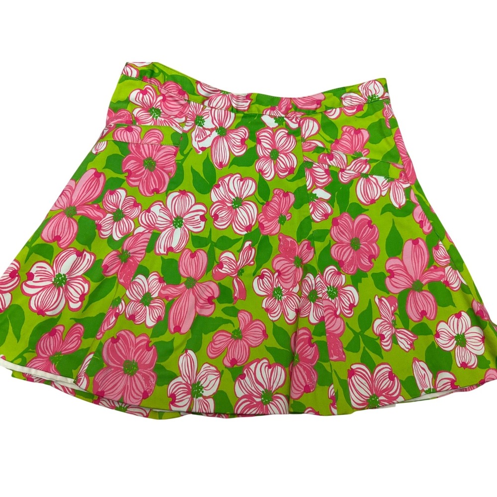 Key West Womens Floral Mini Skirt Green Pink Dogwood Print Preppy Size 2
